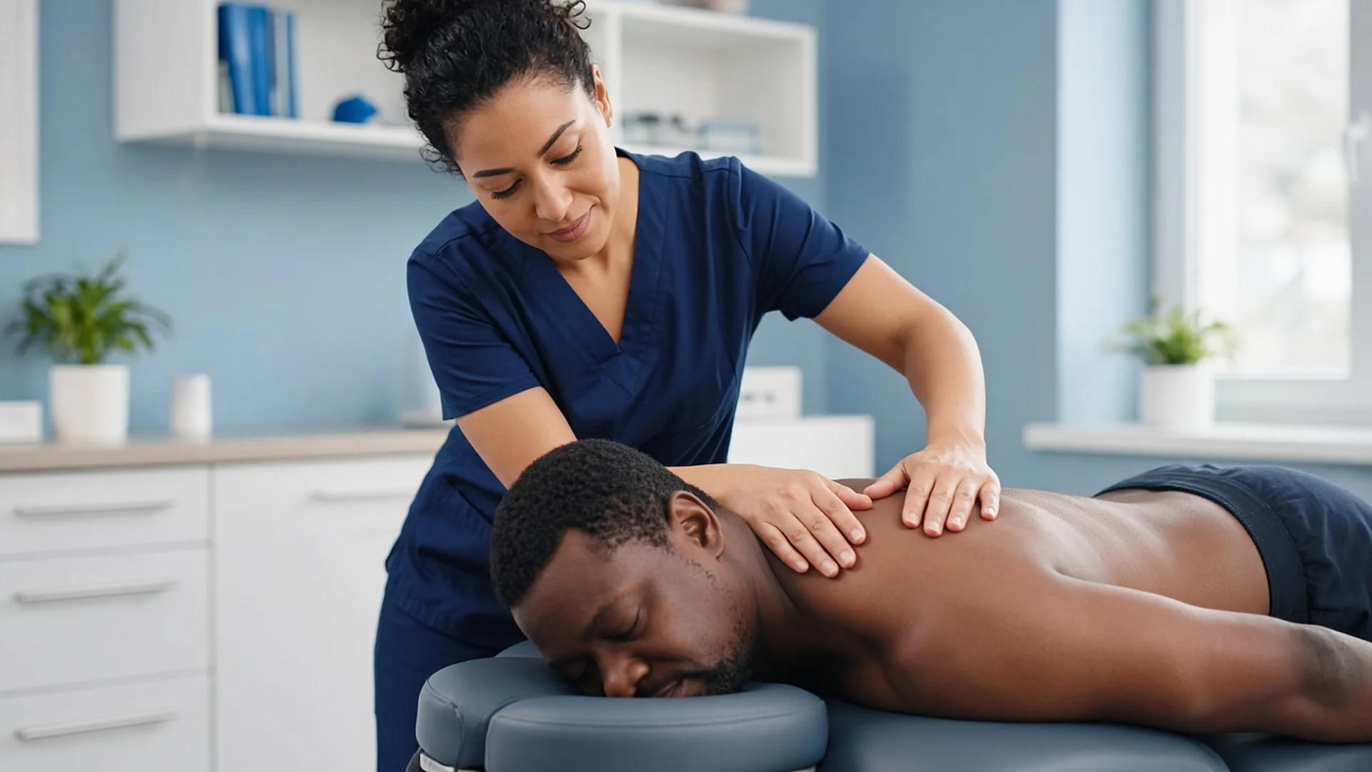 Chiropractor performing a gentle spinal adjustment